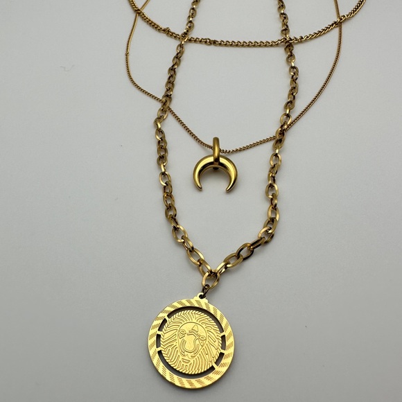 Lion Pendant & Moon Charm Layered Necklace - My Eleonora Jewelry - Picture 3 of 5